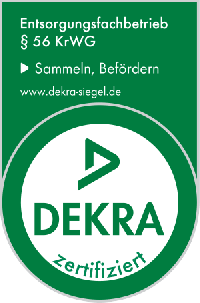 DEKRA-Siegel: Entsorgungsfachbetrieb nach § 56 KrWG - Sammeln und Befördern - Container Schmidt